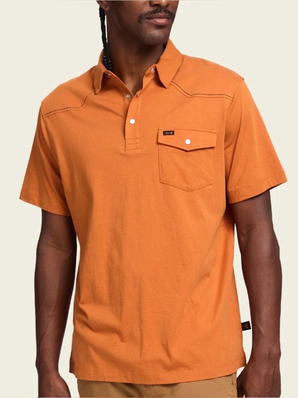 Howler Bros Ranchero Polo Shirt Mens XL Orange Western Snap Pocket Short Sleeve